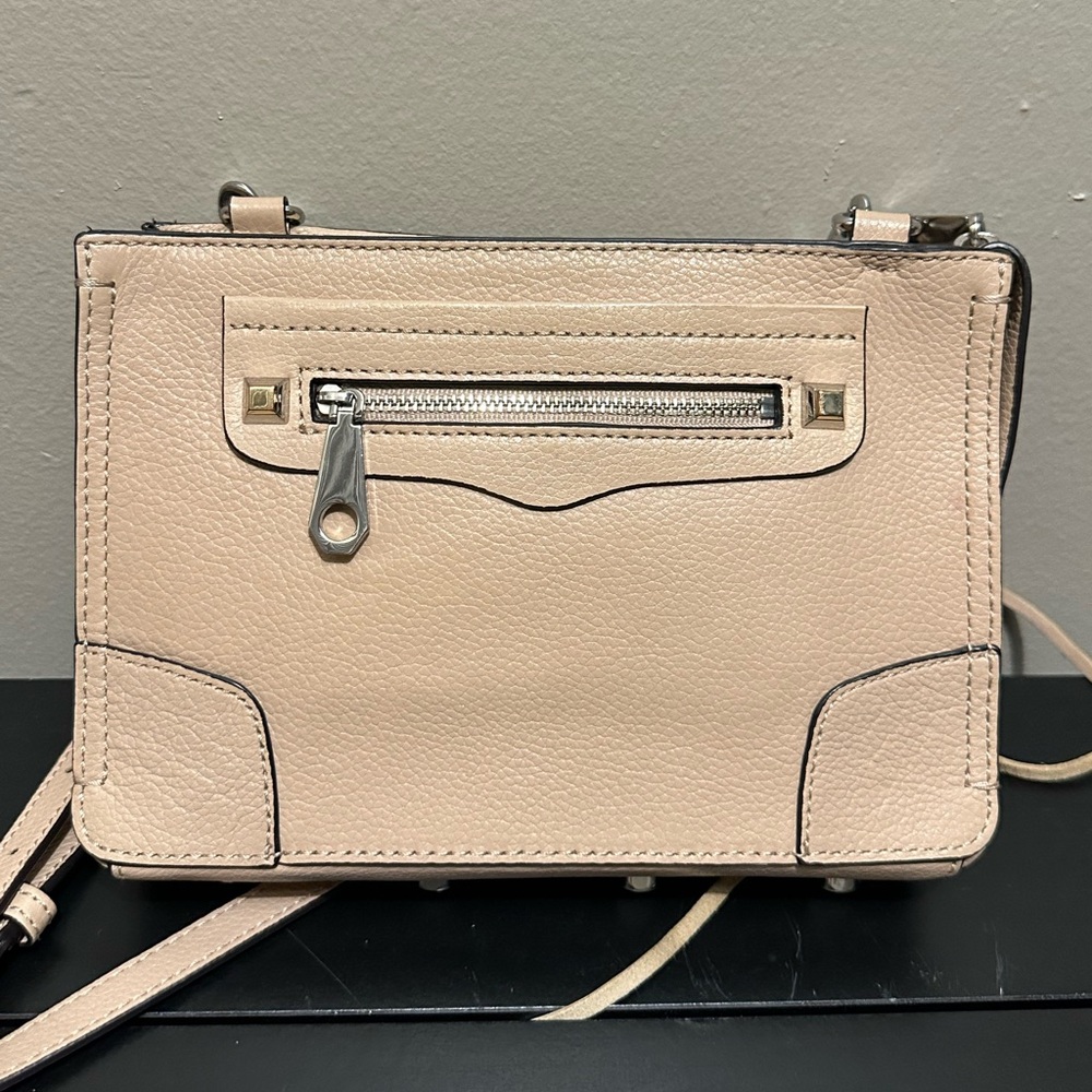 Rebecca Minkoff Regan Leather Crossbody Bag Beige Tassel Zipper Minimalist